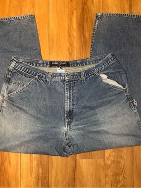 Vintage guess denim carpenter jeans baggy wide leg skater 90s USA made 42x32